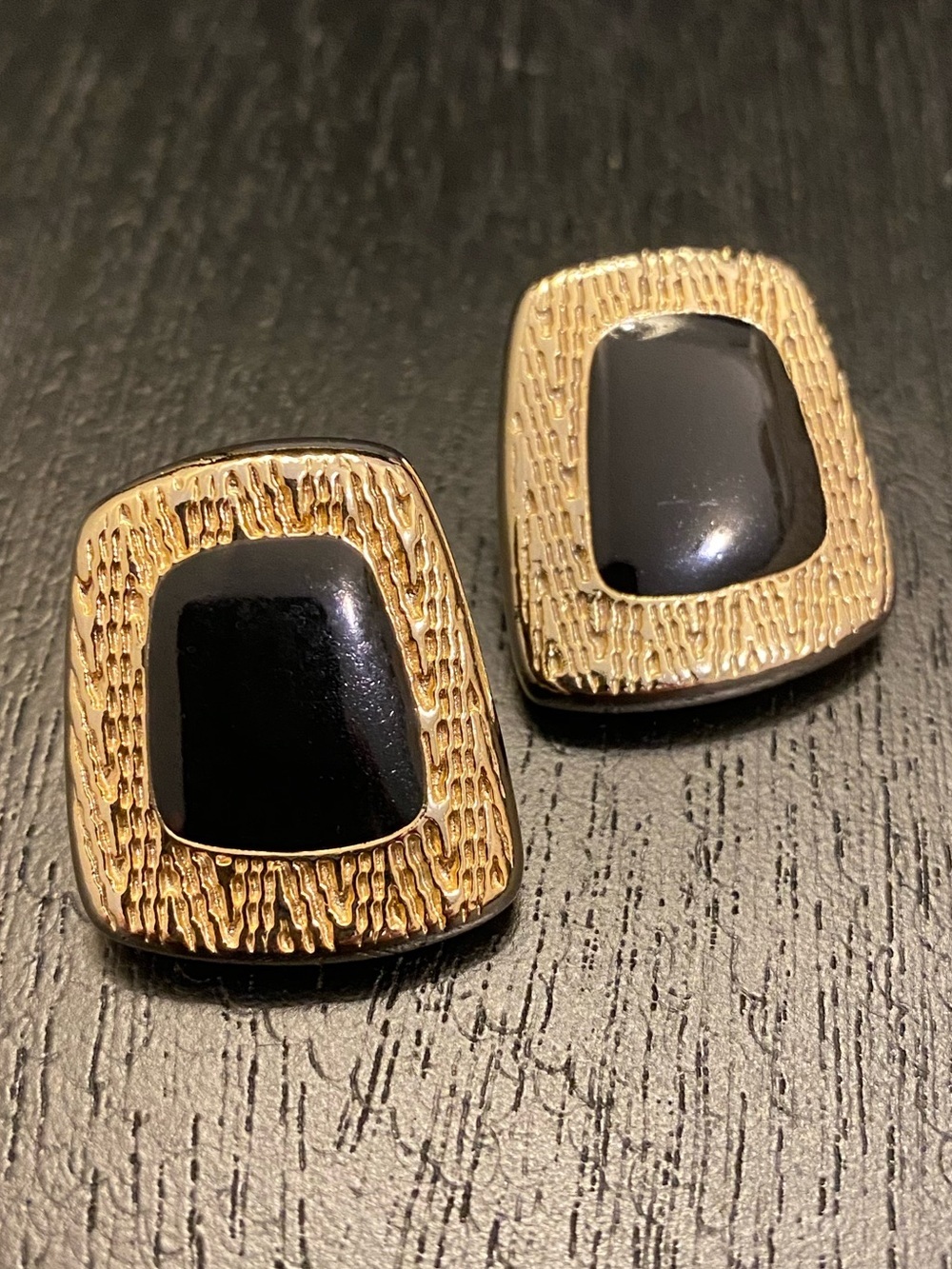 Weekenders Gold-Toned & Black Enamel Asymmetrical Square Pierced Earrings